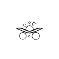 Minimalist black ink artwork features circular shapes, an arc and spheres, resembling a stylized sun over the water on a white background. vector