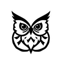 Bold Black and White Owl Geometric with Intricate Feather Detailing, Focused Expression on a Bright Background. vector