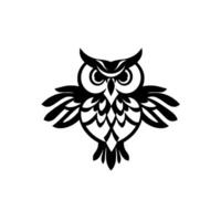 A minimalist black and white owl illustration with outstretched wings, featuring sharp geometric against a plain white background. vector