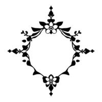 Intricate Black and White Floral Ornament symmetrical, stylized, and elegant with a diamondshaped frame around a central negative space. vector