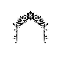 Elegant Black Floral Archway Silhouette on White, Symmetrical with Curved Vines, Ornate Blossoms, Minimalist Contrast, Decorative Element. vector
