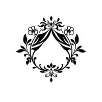 Elegant Black Floral Crest with Symmetrical Leafy and Abstract Geometric Frame on White Background. vector