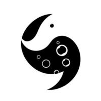 Abstract Black White Yin Yang Inspired, Birdlike Shape with Stylized Circular Elements, Minimalist Aesthetic. vector