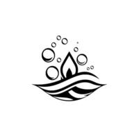 Black and white minimalist featuring a flame above stylized water waves with bubbles, creating a sense of purity. vector