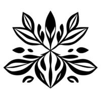 Symmetrical floral , monochromatic with black outlines, resembling a stylized blooming flower or abstract plant pattern, set against a pristine white backdrop. vector