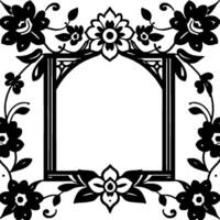 Intricate Black Floral Frame with Archway and Square Border, Delicate, Ornamental, Monochrome . vector