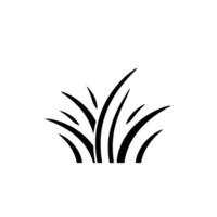 A minimalist, stylized illustration of a clump of grass with long, curved blades rendered in solid black against a clean white backdrop. vector