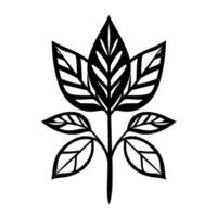 Bold, Minimalist Black and White Illustration of a Plant with Five Leaves and Stem on White. vector