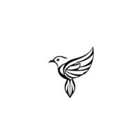Abstract Black and White Illustration of a Bird in Flight with Striped Wing, Leaf Tail, and Minimalist . vector