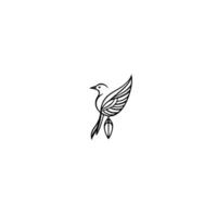 Minimalist Black Line Art of a Bird with Outstretched Wing and Decorative Feathers, Isolated on White. vector
