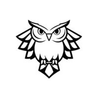 Minimalist of a SternFaced Owl with Geometric Feather Detailing, Black and White on Clean White Background vector