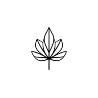 Simple black and white geometric illustration of a stylized leaf with a central stem, set against a blank white background. vector