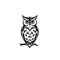 Intricate Black and White Illustration of an Owl Perched on a Branch, Featuring Geometric Patterns. vector