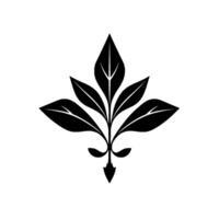 Symmetrical Black Leaf Motif Geometric Foliage with Sharp Points on White Background, Clean Minimalist vector
