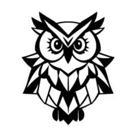Geometric Black and White Owl Illustration with a Modern, Minimalist on a White Background, Showing Abstract Shapes and Symmetry. vector