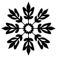 Symmetrical Black and White Snowflake , Featuring Ornate Leaflike Extensions Radiating from a Central StarShaped Core on a Clean Background. vector