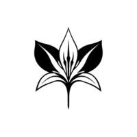 Symmetrical, minimalist black and white stylized floral resembling a lily or similar, centered on a white background. vector