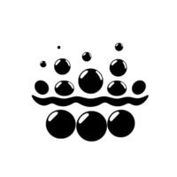 Abstract black bubbles floating above stylized waves, a minimalist monochrome composition with glossy, spherical elements on white. vector