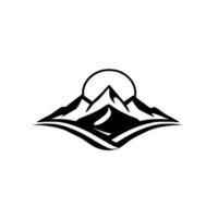 Minimalist Black and White Mountain Range Silhouette with SunriseSunset Element on White Background, Emblem Style. vector