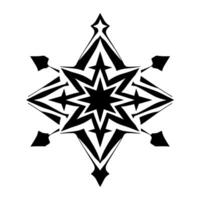 Geometric Black and White EightPointed Star with Varying Sharp Angles and Lines on a White Background. vector