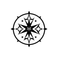 Minimalist Black and White Nautical Compass Rose Emblem, StarShaped in a Circular Frame, Isolated on White Background. vector