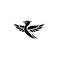 Simple, elegant black bird with stylized wings in midflight on a clean, white background. vector