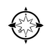 Black and white minimalist compass with starburst , featuring a ring, arrowheads, and triangle markers on a clean white background. vector