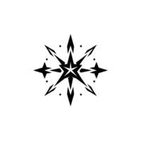 Symmetrical Black and White Starburst with Multiple Star Points and Tiny Star Accents on a Clean White Backdrop. vector