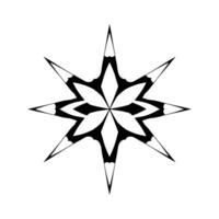 Geometric black and white eightpointed star , symmetrical, with pointed tips and scalloped inner edges, isolated on a white background. vector