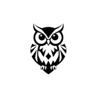 A stylized black and white owl with a minimalist geometric , set against a clean white background, evoking wisdom and elegance. vector