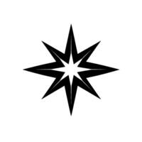 Symmetrical Geometric Black Star on White Background EightPointed Star with Inner Abstract Flower, Flat . vector