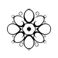 Symmetric Black and White Floral Featuring Rounded Petals, Concentric Rings, and a Starburst Center on a White Background. vector