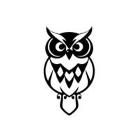 Striking black and white minimalist owl , showcasing geometric shapes and clean lines on a pristine white backdrop. vector