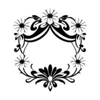 Ornate Black and White Floral Crest with a Central Oval Frame, Elegant, Vintage, and Decorative, perfect for a brand or invitation vector