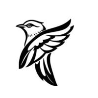 Stylized Black and White Illustration of a Bird in Flight with Extended Wings and a Forward Gaze, Isolated on White. vector