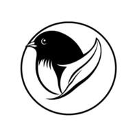 Minimalist Black and White Bird Nestled Within a Circular Frame Symbolizing Nature and Serenity. vector