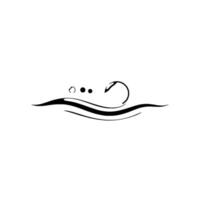 Abstract black ink with stylized waves, dots, and a curved line on a white background evoking minimalist art. vector