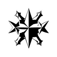 Intricate, geometric, black and white starburst with pointed segments, creating a complex, threedimensional appearance, isolated on white. vector