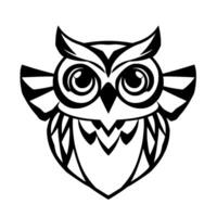 Striking Black and White Owl Illustration with Geometric Shapes, Bold Lines, Focused Eyes, and a Modern, Artistic Aesthetic on White Background. vector