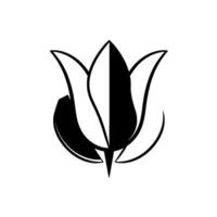 A symmetrical, monochrome tulip , rendered in a bold, style, with contrasting black and white halves against a clean background. vector