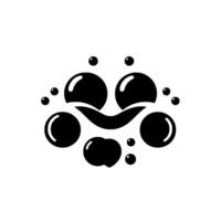 A minimalist black and white illustration of bubbly soap foam, forming a playful and abstract face with a smiling mouth, rendered against a pristine white background. vector