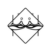 Geometric, minimalist face composed of a diamond shape, with stylized eyes, mustache, and minimalist decorative elements, all in bold black lines against a white background. vector
