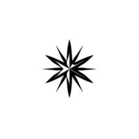 Geometric, black, starburstlike symmetrical with sharp, radiating points set against a pristine white backdrop, minimalist . vector