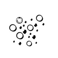 Abstract black and white minimalist composition with varying sizes of circles and organic shapes scattered on a plain white background. vector