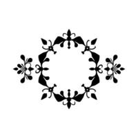 Ornate, symmetrical black decorative frame, featuring floral and ornamental flourishes, creating a stylized, vintage aesthetic against a bright white backdrop. vector
