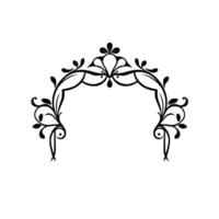 Elegant Black and White Floral Archway Ornament with Delicate Leaf Designs and Ornamental Swirls, Isolated on White Background. vector