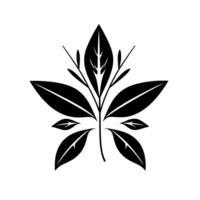 Symmetrical Black and White Botanical Composition FivePetaled Leaf Arrangement with Delicate Branch Details and Subtle Veins. vector