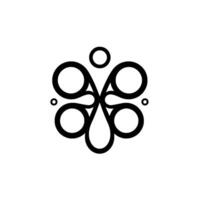 Black and white symmetrical minimalist abstract featuring interconnected circle and teardrop shapes, centrally arranged, with an isolated white background. vector