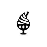 Minimalist black and white of a swirl ice cream sundae in a decorative glass, showcasing simple . vector