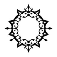 Intricate Black and White Geometric Circular Ornament with Stylized Floral and Angular Details. vector